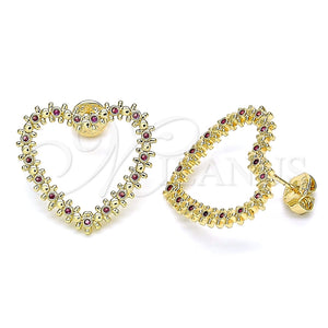 Arete Dormilona 02.156.0439.1 Oro Laminado, Diseño de Corazón, con Rubi Micro Pave, Pulido, Tono Dorado