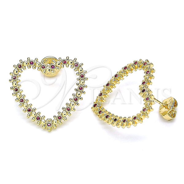 Arete Dormilona 02.156.0439.1 Oro Laminado, Diseño de Corazón, con Rubi Micro Pave, Pulido, Tono Dorado
