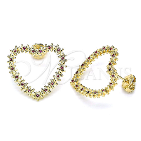 Arete Dormilona 02.156.0439.1 Oro Laminado, Diseño de Corazón, con Rubi Micro Pave, Pulido, Tono Dorado