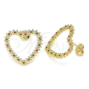Arete Dormilona 02.156.0439.2 Oro Laminado, Diseño de Corazón, con Granate Micro Pave, Pulido, Tono Dorado