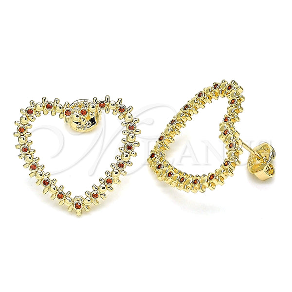Arete Dormilona 02.156.0439.2 Oro Laminado, Diseño de Corazón, con Granate Micro Pave, Pulido, Tono Dorado