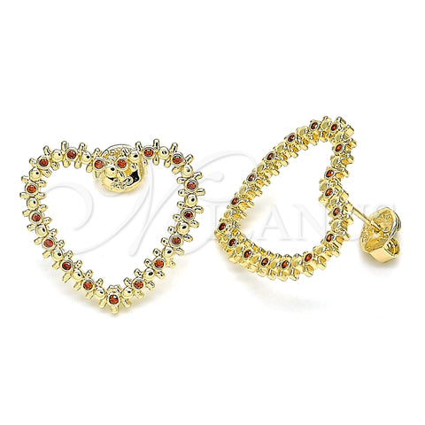 Arete Dormilona 02.156.0439.2 Oro Laminado, Diseño de Corazón, con Granate Micro Pave, Pulido, Tono Dorado