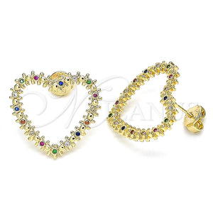 Arete Dormilona 02.156.0439.3 Oro Laminado, Diseño de Corazón, con Multicolor Micro Pave, Pulido, Tono Dorado