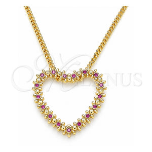 Collares con Dije 04.156.0301.1.20 Oro Laminado, Diseño de Corazón, con Micro Pave Rubi, Pulido, Tono Dorado (Grosor 02 MM, 20 Pulgadas de Largo)