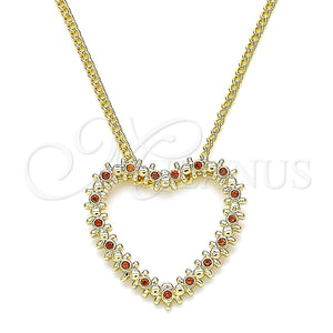 Collares con Dije 04.156.0301.2.20 Oro Laminado, Diseño de Corazón, con Granate Micro Pave, Pulido, Tono Dorado (02 MM Thickness, 20 Inches Length)