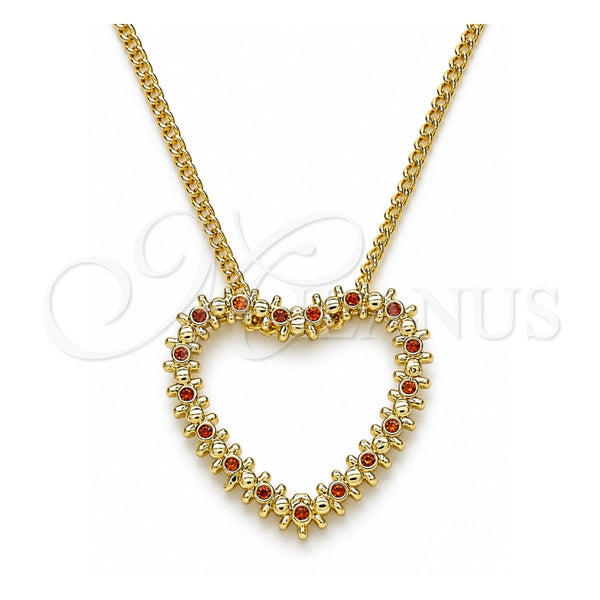 Collares con Dije 04.156.0301.2.20 Oro Laminado, Diseño de Corazón, con Granate Micro Pave, Pulido, Tono Dorado (02 MM Thickness, 20 Inches Length)