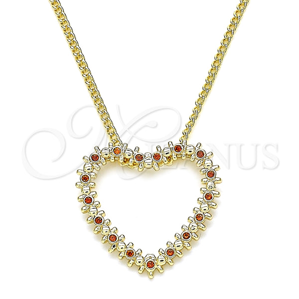 Collares con Dije 04.156.0301.2.20 Oro Laminado, Diseño de Corazón, con Granate Micro Pave, Pulido, Tono Dorado (02 MM Thickness, 20 Inches Length)