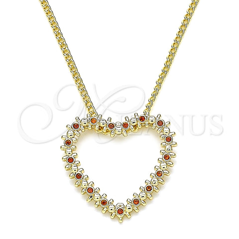 Collares con Dije 04.156.0301.2.20 Oro Laminado, Diseño de Corazón, con Granate Micro Pave, Pulido, Tono Dorado (02 MM Thickness, 20 Inches Length)