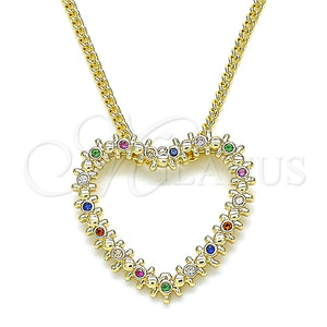 Collares con Dije 04.156.0301.3.20 Oro Laminado, Diseño de Corazón, con Multicolor Micro Pave, Pulido, Tono Dorado (02 MM Thickness, 20 Inches Length)