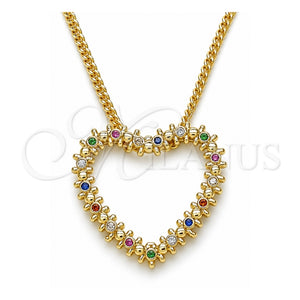 Collares con Dije 04.156.0301.3.20 Oro Laminado, Diseño de Corazón, con Multicolor Micro Pave, Pulido, Tono Dorado (02 MM Thickness, 20 Inches Length)