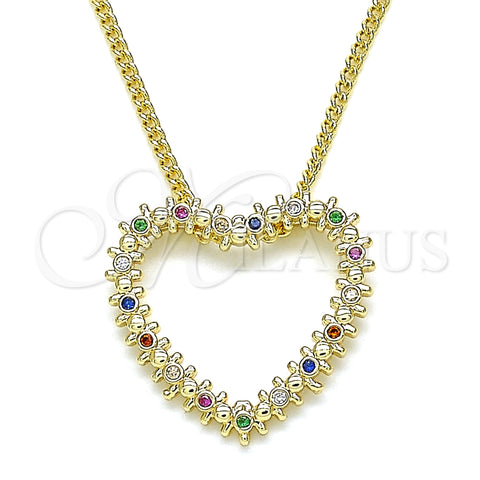 Collares con Dije 04.156.0301.3.20 Oro Laminado, Diseño de Corazón, con Multicolor Micro Pave, Pulido, Tono Dorado (02 MM Thickness, 20 Inches Length)