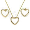 Juego de Arete y Dije de Adulto 10.156.0244.2 Oro Laminado, Diseño de Corazón, con Granate Micro Pave, Pulido, Tono Dorado