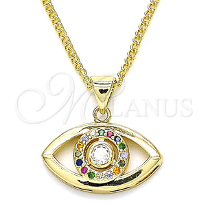 Collares con Dije 04.156.0302.2.20 Oro Laminado, Diseño de Ojo Griego, con Multicolor Micro Pave, Pulido, Tono Dorado (02 MM Thickness, 20 Inches Length)