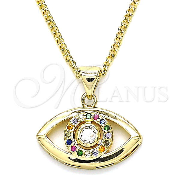 Collares con Dije 04.156.0302.2.20 Oro Laminado, Diseño de Ojo Griego, con Multicolor Micro Pave, Pulido, Tono Dorado (02 MM Thickness, 20 Inches Length)
