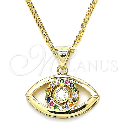 Collares con Dije 04.156.0302.2.20 Oro Laminado, Diseño de Ojo Griego, con Multicolor Micro Pave, Pulido, Tono Dorado (02 MM Thickness, 20 Inches Length)