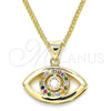 Collares con Dije 04.156.0302.2.20 Oro Laminado, Diseño de Ojo Griego, con Multicolor Micro Pave, Pulido, Tono Dorado (02 MM Thickness, 20 Inches Length)