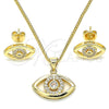 Juego de Arete y Dije de Adulto 10.156.0245 Oro Laminado, Diseño de Ojo Griego, con Blanca Micro Pave, Pulido, Tono Dorado