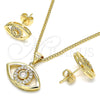 Juego de Arete y Dije de Adulto 10.156.0245 Oro Laminado, Diseño de Ojo Griego, con Blanca Micro Pave, Pulido, Tono Dorado