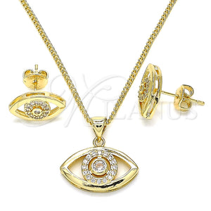 Juego de Arete y Dije de Adulto 10.156.0245 Oro Laminado, Diseño de Ojo Griego, con Blanca Micro Pave, Pulido, Tono Dorado