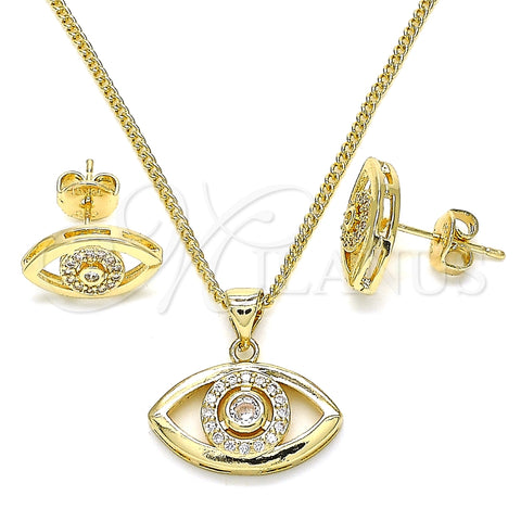 Juego de Arete y Dije de Adulto 10.156.0245 Oro Laminado, Diseño de Ojo Griego, con Blanca Micro Pave, Pulido, Tono Dorado
