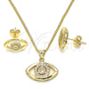 Juego de Arete y Dije de Adulto 10.156.0245 Oro Laminado, Diseño de Ojo Griego, con Blanca Micro Pave, Pulido, Tono Dorado