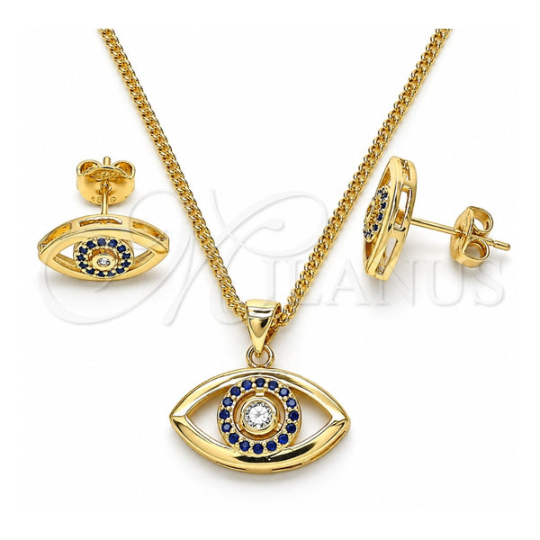 Juego de Arete y Dije de Adulto 10.156.0245.1 Oro Laminado, con Zafiro Azul and Blanca Micro Pave, Pulido, Tono Dorado