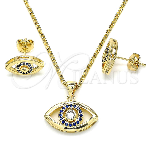 Juego de Arete y Dije de Adulto 10.156.0245.1 Oro Laminado, con Zafiro Azul and Blanca Micro Pave, Pulido, Tono Dorado