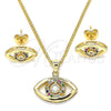 Juego de Arete y Dije de Adulto 10.156.0245.2 Oro Laminado, Diseño de Ojo Griego, con Multicolor Micro Pave, Pulido, Tono Dorado