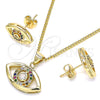 Juego de Arete y Dije de Adulto 10.156.0245.2 Oro Laminado, Diseño de Ojo Griego, con Multicolor Micro Pave, Pulido, Tono Dorado
