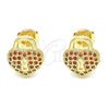 Arete Dormilona 02.156.0441.2 Oro Laminado, Diseño de Candado y Corazón, con Granate Micro Pave, Pulido, Tono Dorado