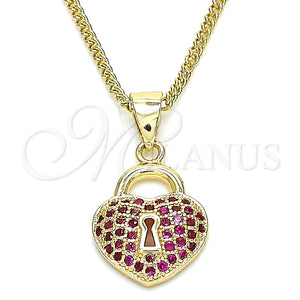 Collares con Dije 04.156.0303.1.20 Oro Laminado, Diseño de Candado y Corazón, con Rubi Micro Pave, Pulido, Tono Dorado (02 MM Thickness, 20 Inches Length)