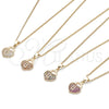 Collares con Dije 04.156.0303.1.20 Oro Laminado, Diseño de Candado y Corazón, con Micro Pave Rubi, Pulido, Tono Dorado (Grosor 02 MM, 20 Pulgadas de Largo)