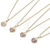 Collares con Dije 04.156.0303.1.20 Oro Laminado, Diseño de Candado y Corazón, con Rubi Micro Pave, Pulido, Tono Dorado (02 MM Thickness, 20 Inches Length)