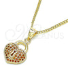 Collares con Dije 04.156.0303.2.20 Oro Laminado, Diseño de Candado y Corazón, con Micro Pave Granate, Pulido, Tono Dorado (Grosor 02 MM, 20 Pulgadas de Largo)