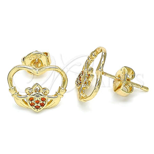 Arete Dormilona 02.156.0442.2 Oro Laminado, Diseño de Corazón, con Granate Micro Pave, Pulido, Tono Dorado