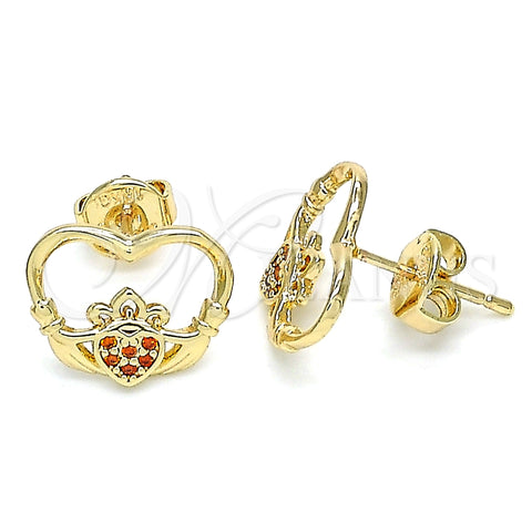 Arete Dormilona 02.156.0442.2 Oro Laminado, Diseño de Corazón, con Granate Micro Pave, Pulido, Tono Dorado