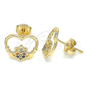 Arete Dormilona 02.156.0442.3 Oro Laminado, Diseño de Corazón, con Multicolor Micro Pave, Pulido, Tono Dorado