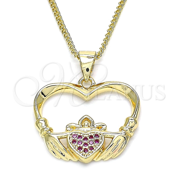 Collares con Dije 04.156.0304.1.20 Oro Laminado, Diseño de Corazón, con Rubi Micro Pave, Pulido, Tono Dorado (02 MM Thickness, 20 Inches Length)