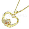 Collares con Dije 04.156.0304.2.20 Oro Laminado, Diseño de Corazón, con Micro Pave Granate, Pulido, Tono Dorado (Grosor 02 MM, 20 Pulgadas de Largo)
