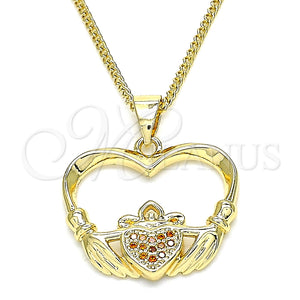 Collares con Dije 04.156.0304.2.20 Oro Laminado, Diseño de Corazón, con Granate Micro Pave, Pulido, Tono Dorado (02 MM Thickness, 20 Inches Length)