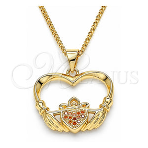 Collares con Dije 04.156.0304.2.20 Oro Laminado, Diseño de Corazón, con Micro Pave Granate, Pulido, Tono Dorado (Grosor 02 MM, 20 Pulgadas de Largo)