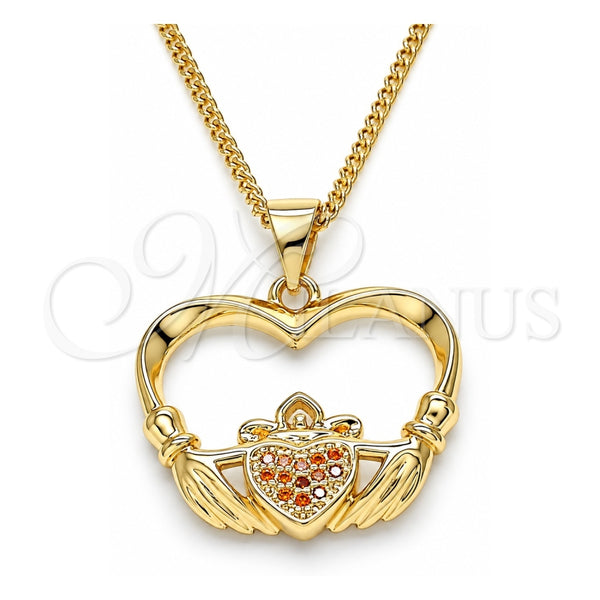Collares con Dije 04.156.0304.2.20 Oro Laminado, Diseño de Corazón, con Micro Pave Granate, Pulido, Tono Dorado (Grosor 02 MM, 20 Pulgadas de Largo)