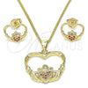 Juego de Arete y Dije de Adulto 10.156.0247.2 Oro Laminado, Diseño de Corazón, con Granate Micro Pave, Pulido, Tono Dorado