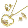 Juego de Arete y Dije de Adulto 10.156.0247.2 Oro Laminado, Diseño de Corazón, con Granate Micro Pave, Pulido, Tono Dorado
