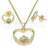 Juego de Arete y Dije de Adulto 10.156.0247.2 Oro Laminado, Diseño de Corazón, con Granate Micro Pave, Pulido, Tono Dorado