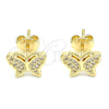 Arete Dormilona 02.156.0443 Oro Laminado, Diseño de Mariposa, con Blanca Micro Pave, Pulido, Tono Dorado