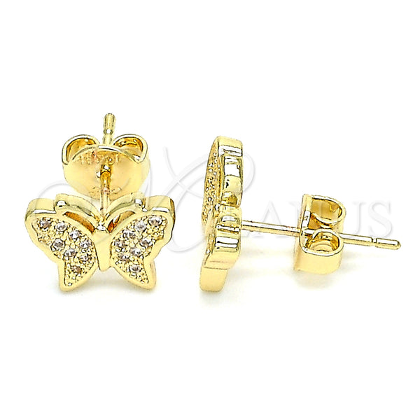 Arete Dormilona 02.156.0443 Oro Laminado, Diseño de Mariposa, con Blanca Micro Pave, Pulido, Tono Dorado