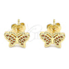 Arete Dormilona 02.156.0443.2 Oro Laminado, Diseño de Mariposa, con Granate Micro Pave, Pulido, Tono Dorado
