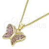 Collares con Dije 04.156.0305.1.20 Oro Laminado, Diseño de Mariposa, con Rubi Micro Pave, Pulido, Tono Dorado (02 MM Thickness, 20 Inches Length)