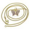 Collares con Dije 04.156.0305.1.20 Oro Laminado, Diseño de Mariposa, con Rubi Micro Pave, Pulido, Tono Dorado (02 MM Thickness, 20 Inches Length)
